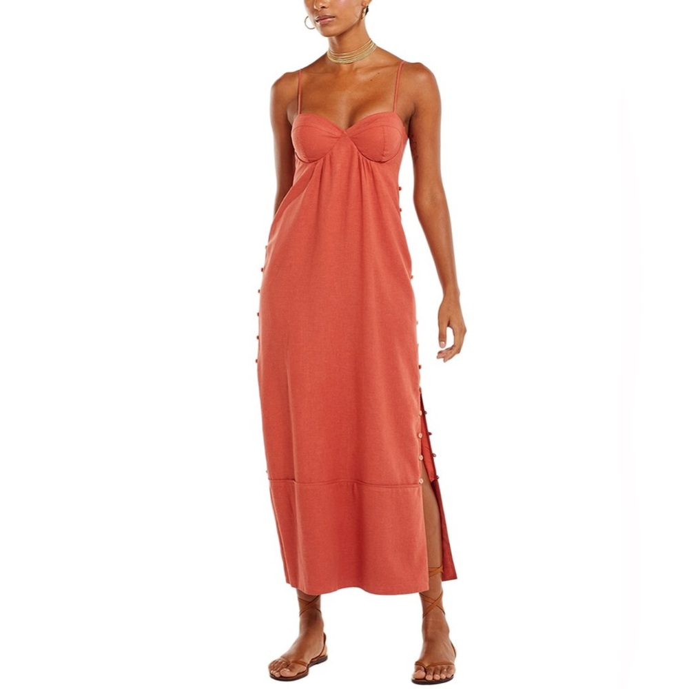 $448 New VIX PAULA HERMANNY Solid Iris Linenblend Dress M